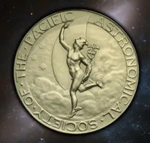 The Catherine Wolfe Bruce Medal, awarded to Geoffrey Burbidge by the Astronomical Society of the Pacific in 1999 (Astronomical Society of the Pacific)