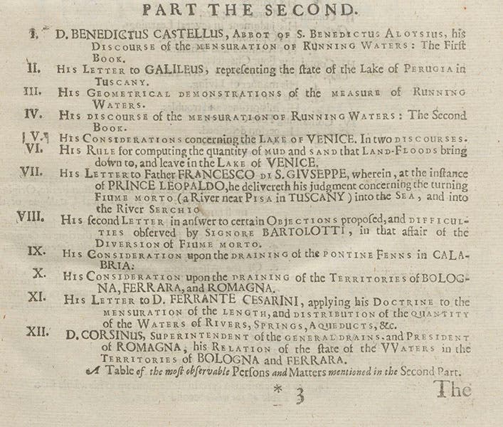 Detail of fourth image, showing the treatises by Benedetto Castelli translated and printed by Thomas Salusbury (Linda Hall Library)