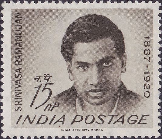Indian postage stamp honoring Ramanujan, 1962 (Wikimedia commons)