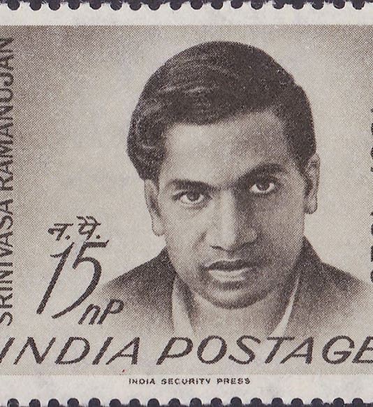 Indian postage stamp honoring Ramanujan, 1962 (Wikimedia commons)