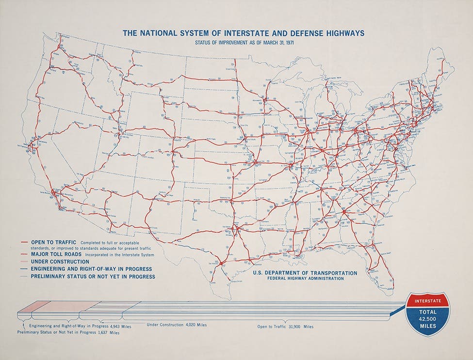 The National System of Interstate and Defense Highways: Status of Improvement as of March 31, 1971. Washington: GPO, 1971. View Source.

