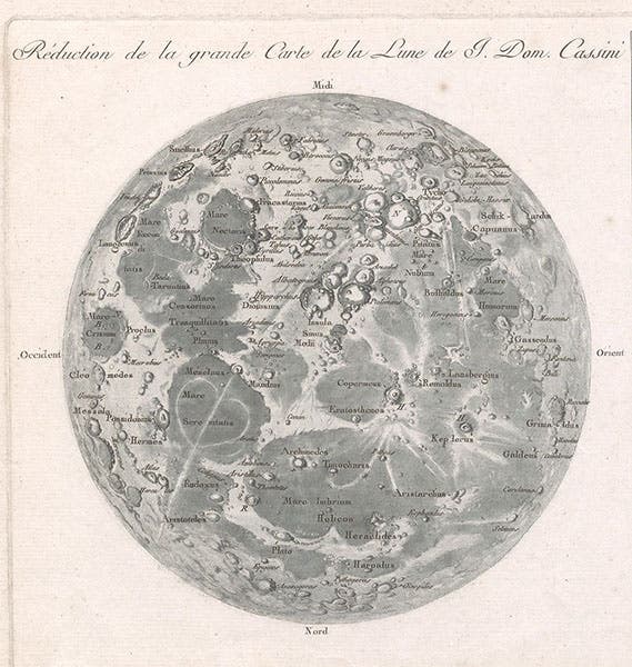 The Full Moon with nomenclature, detail of Réduction de la grande carte de la lune de J. Dom. Cassini, broadside engraving, by Jean-Dominique, comte de Cassini, 1788 (Linda Hall Library)