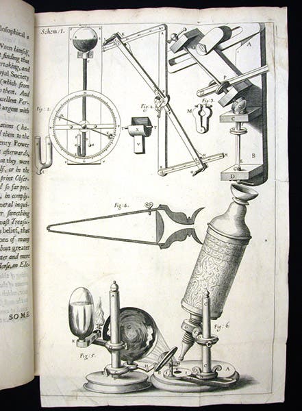 Robert Hooke’s compound microscope, engraving, scheme 1, in his Micrographia, 1665 (Linda Hall Library)