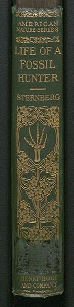 The gold-embossed spine of The Life of a Fossil Hunter, by Charles H. Sternberg, 1909, shown in lieu of the title page (author’s collection)