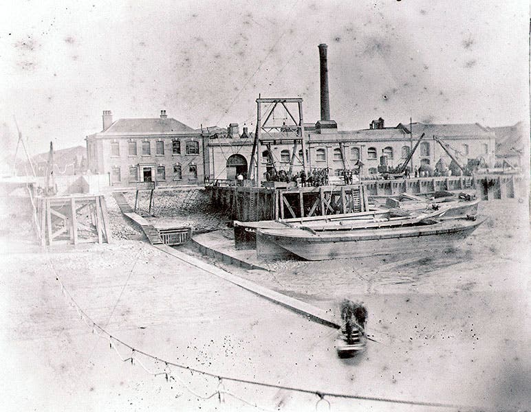 The Telegraph Construction and Maintenance Co. factory, Enderby’s Wharf, East Greenwich, photograph, 1866 (Wikimedia commons)