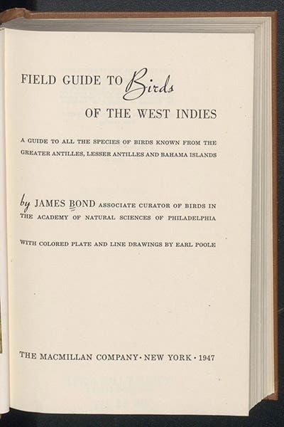 Title page, James Bond, Field Guide to Birds of the West Indies, 1947 (Linda Hall Library)