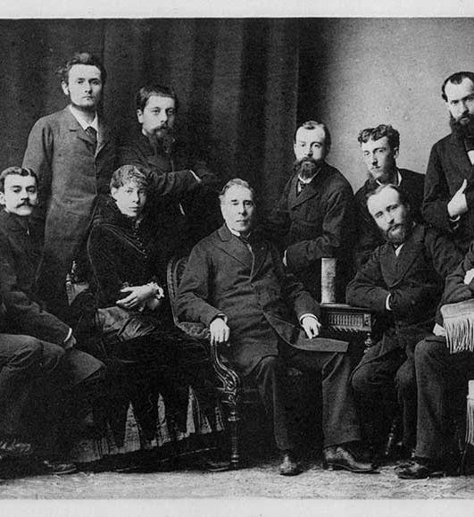 22-year old Augusta Klumpke surrounded by male colleagues at a Paris clinic, 1881 (Bernard Becker Medical Library)