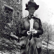 Portrait of Florence Bascom, holding a compass, undated photograph, Florence Bascom Papers, Smith College (onwisconsin.uwalumni.com)