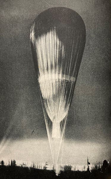 The second launch of the FNRS-1 balloon with Piccard aboard, Aug. 17, 1932, from Auguste Piccard, Entre terre et ciel, 1946 (Linda Hall Library)