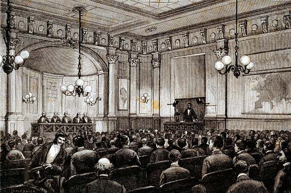 The grand hall of the Geographical Society of France in Paris, where the International Congress for a Panama Canal met for two weeks in 1879, 6 years before this drawing was made (expositions.bnf.fr)