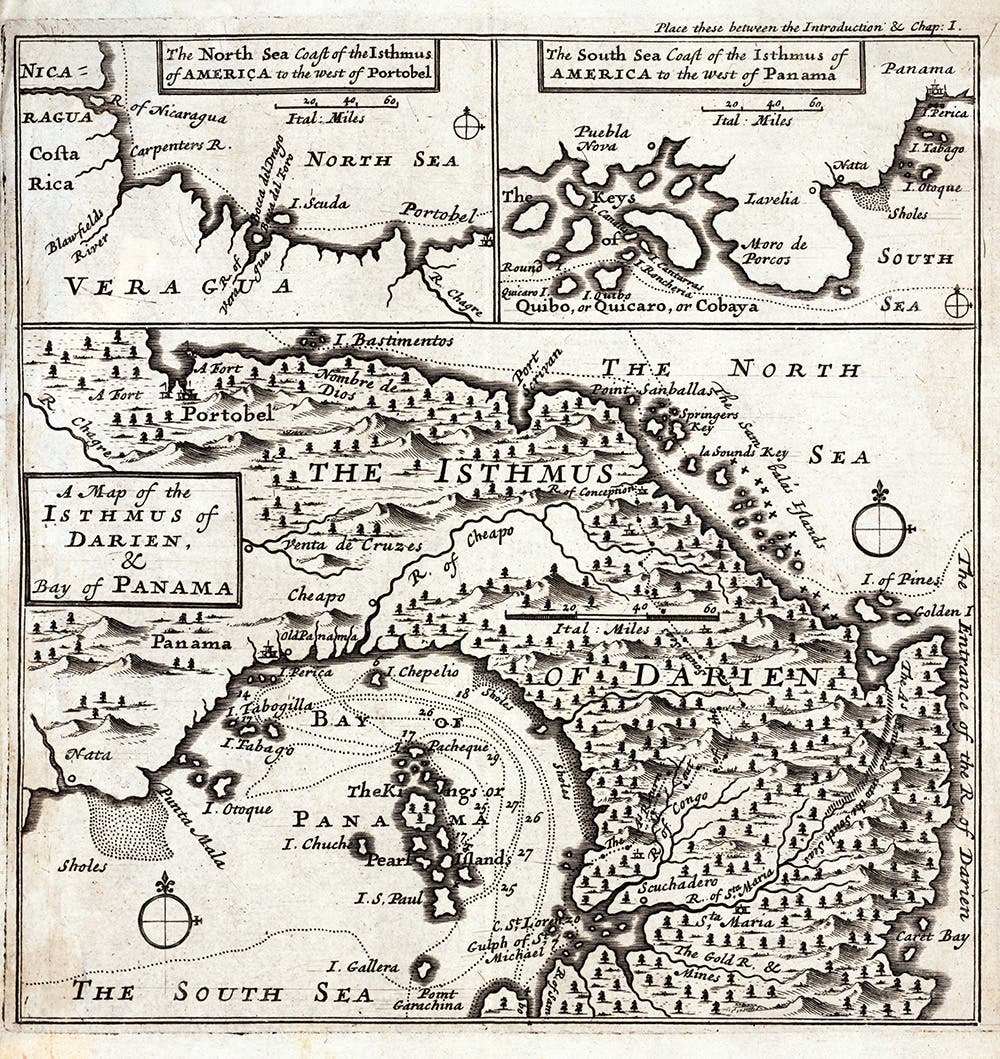 Map of the isthmus of Darien and the Bay of Panama. From W. Dampier, A New voyage round the World. London, 1697.