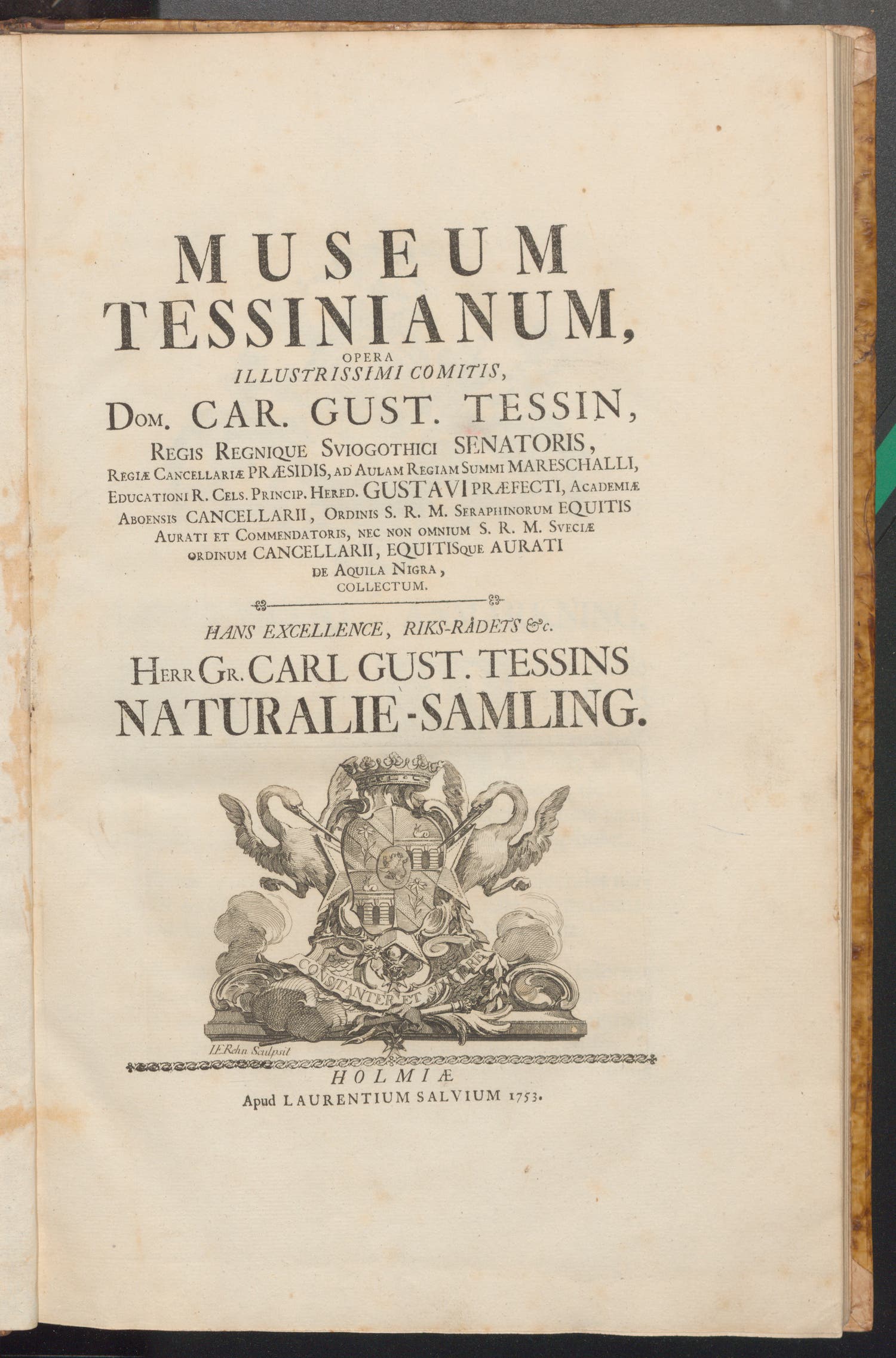 Carl Gustaf Tessin and Carl Linnaeus, Museum Tessinianum. Stockholm: Laurentium Salvium, 1753.