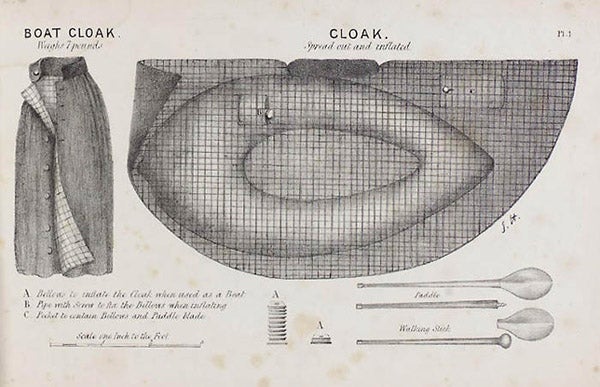 Design of the original boat-cloak, from Peter Haklett, Boat-cloak or Cloak-boat, 1848 (Caird Library, National Maritime Museum, Greenwich, via Wikimedia commons)