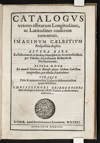 Title page, Christoph Grienberger, Catalogus veteres … cum novis, 1612 (Linda Hall Library)