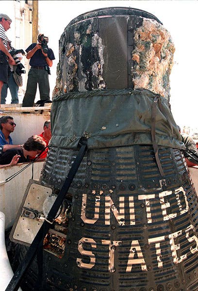 Liberty Bell 7 on board ship after being recovered from the Atlantic Ocean floor, July 21, 1999