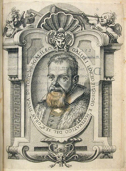 Portrait of Galileo, engraving, in his Istoria e dimostrazioni intorno alle macchie solari, 1613 (Linda Hall Library)