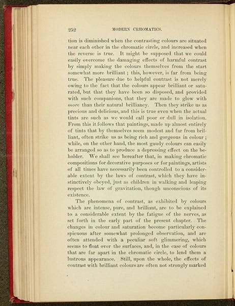 Page of text discussing the effects of juxtaposing complementary colors in a painting, from Ogden Rood, Modern Chromatics, 1879 (Linda Hall Library)