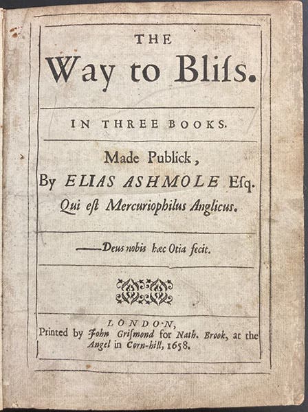 Title page of The Way to Bliss, by Elias Ashmole, 1658 (Linda Hall Library)