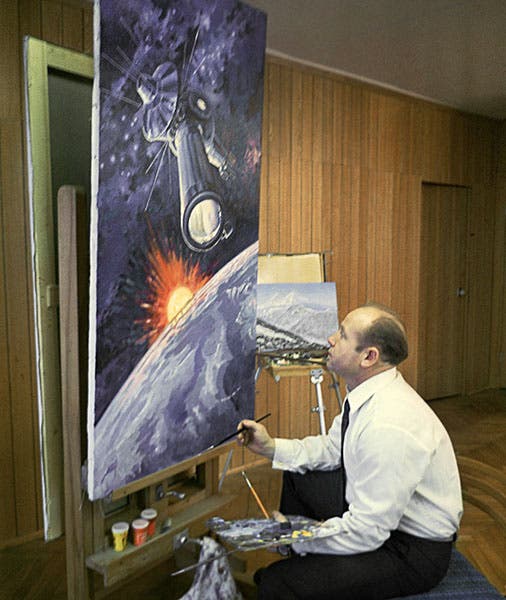 Alexei Leonov working on a space painting in a studio, 1970s (rbth.com/lifestyle)