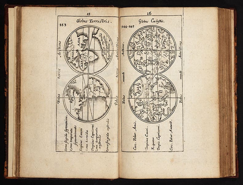 Terrestrial planispheres, and celestial planispheres, from Comenius, Janua, 1670 (Linda Hall Library)