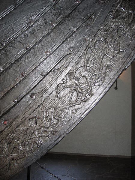 Detail of the carving on the Oseberg ship (Wikimedia commons)