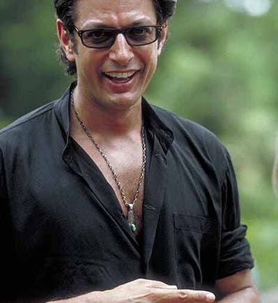 Ian Malcolm, played by Jeff Goldblum, In Jurassic Park, publicity photo, 1993 (ebay.com)