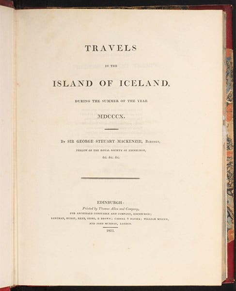 Title page, George Steuart Mackenzie, Travels in the Island of Iceland, 1811 (Linda Hall Library)