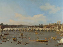 Westminster Bridge, with the Lord Mayor's Procession on the Thames, oil on canvas, by Canaletto, 1747, Yale Center for British Art (Wikimedia commons)