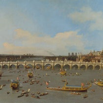 Westminster Bridge, with the Lord Mayor's Procession on the Thames, oil on canvas, by Canaletto, 1747, Yale Center for British Art (Wikimedia commons)