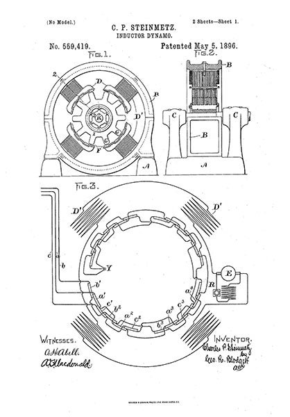 Steinmetz’s 1896 patent for an inductor dynamo (Google Patents)
