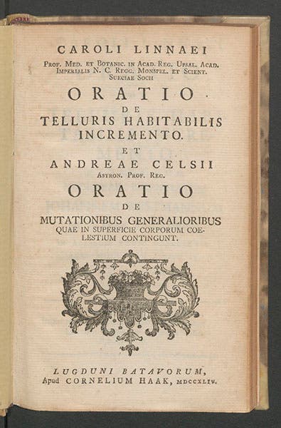 Title page of Anders Celsius, Oratio de mutationibus, 1744 (Linda Hall Library)
