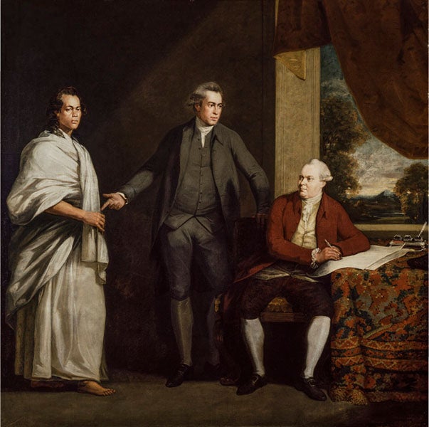 Portrait of Omai (left), Joseph Banks (center) and Daniel Solander (right), by William Parry, 1775-76 (National Portrait Gallery, London)
