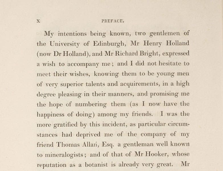 Detail of the preface, citing the contributions of Henry Holland, George Steuart Mackenzie, Travels in the Island of Iceland, 1811 (Linda Hall Library