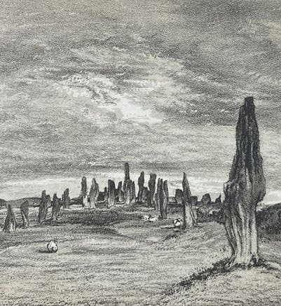 The Callanish stones on the island of Lewes, lithograph frontispiece in Prehistoric Annals of Scotland, by Daniel Wilson, vol. 1, 1863 (Linda Hall Library)