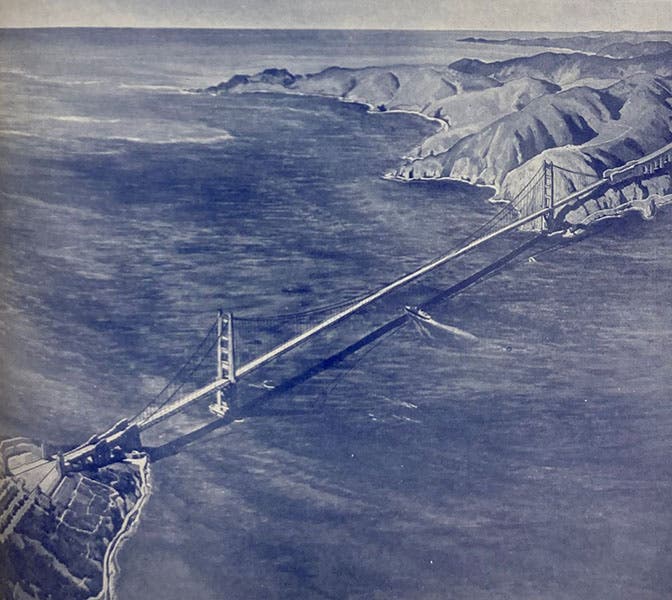 A new design for the Golden Gate Bridge, now known to be principally the work of Charles Ellis, detail of cover of Western Construction News, vol. 5 Sep. 10, 1930 (Linda Hall Library)