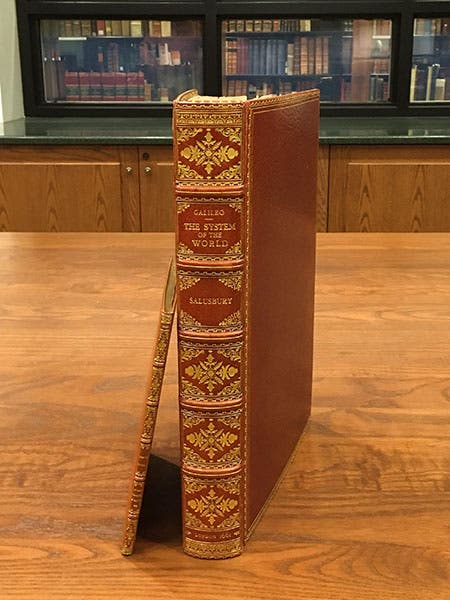 The Library’s copies of Galileo’s Letter to the Grand Duchess Christinai and Salusbury’s Mathematical Collections, with the Galileo first edition resting on top (Linda Hall Library)