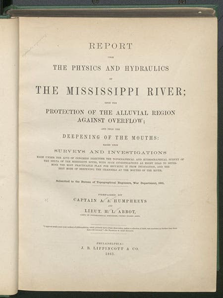 Title page, Report upon the Physics and Hydraulics of the Mississippi River, by Andrew A. Humphreys and Henry L. Abbot, 1861 (Linda Hall Library)