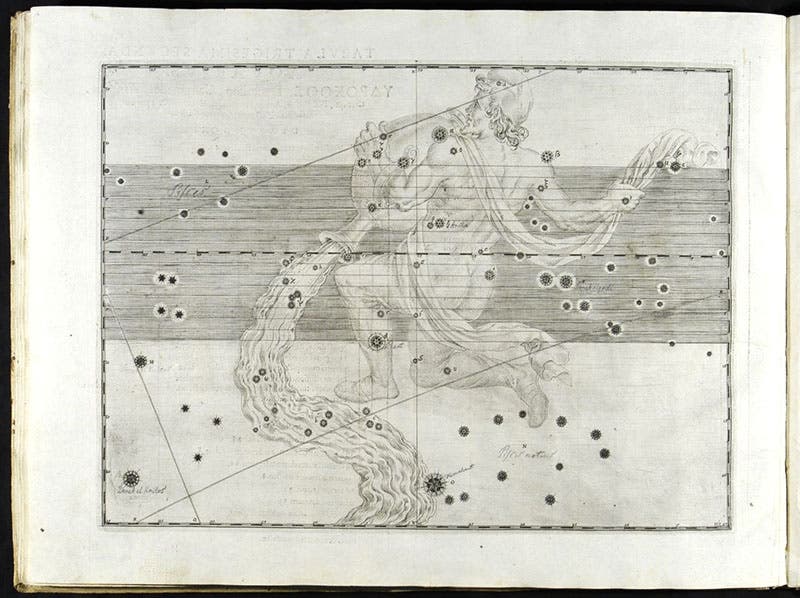 Star map of the constellation Aquarius, Johann Bayer, Uranometria, plate 32, 1603 (Linda Hall Library)