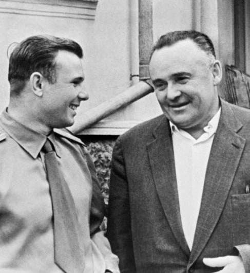 Sergei Korolev (right) and Yuri Gagarin, photograph, ca 1962 (rbth.com)