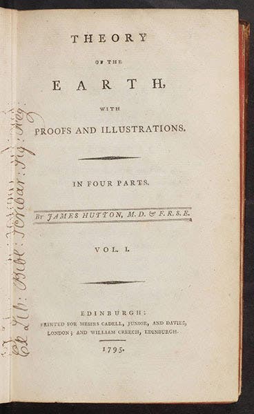 Title page of Theory of the Earth, by James Hutton, vol. 1, 1795 (Linda Hall Library)