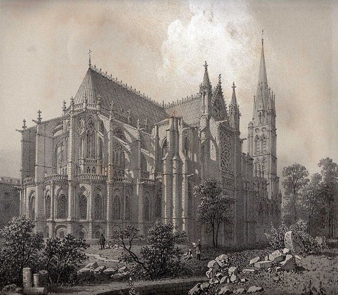 View of the flying buttresses at Saint-Denis, lithograph, 1861 (Wikimedia commons)
