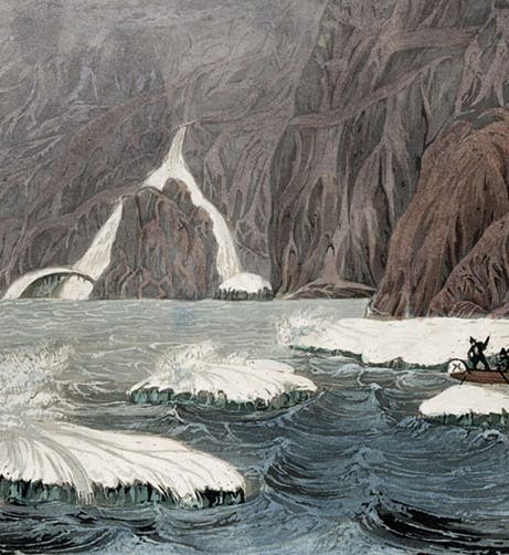 Exploring the Arctic coast, detail of hand-colored engraving, John Franklin, <i>Narrative of a Journey to the Polar Sea</i>, 1823 (Linda Hall Library)