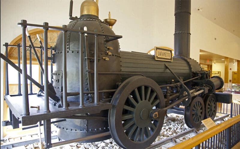Full-size wooden replica of the Norris locomotive Lafayette, built for the World’s Colombian Exposition in Chicago in 1893, now at the Allegheny Portage Railroad National Historic Site, 10 miles west of Altoona, Penn. (nps.gov/alpo/)
