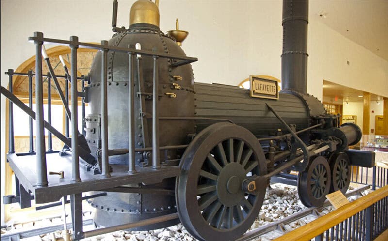 Full-size wooden replica of the Norris locomotive Lafayette, built for the World’s Colombian Exposition in Chicago in 1893, now at the Allegheny Portage Railroad National Historic Site, 10 miles west of Altoona, Penn. (nps.gov/alpo/)