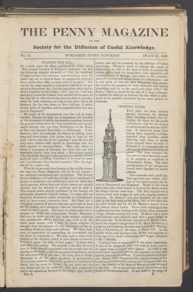 First page of the first issue of The Penny Magazine, Mar. 31, 1832 (Linda Hall Library)