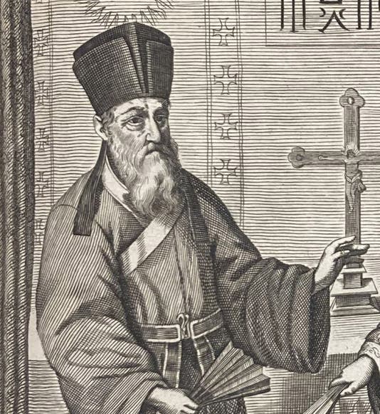 Portrait of Matteo Ricci, detail from a larger engraving, China monumentis… illustrata, by Athanasius Kircher, p. 114, 1667 (Linda Hall Library)