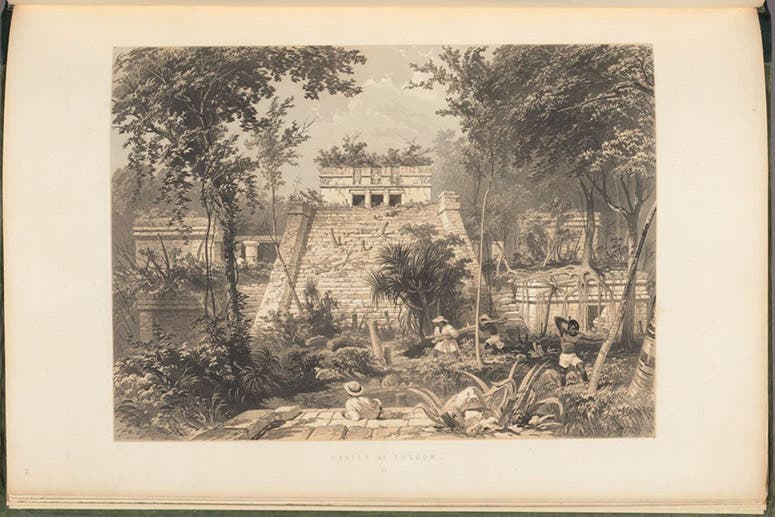 Castillo at Tuloom (Tulum), complete lithographed plate by A. Picken after watercolor by Frederick Catherwood, Views of Ancient Monuments in Central America, Chiapas and Yucatan, plate 23, 1844, Harvard Library (lib.harvard.edu)