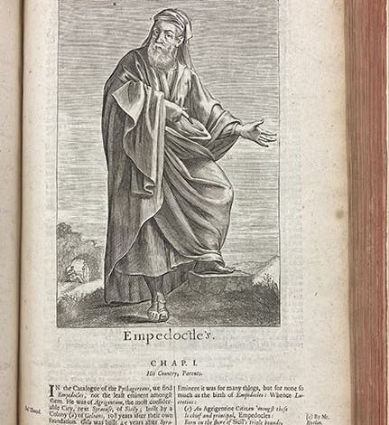 Portrait of Empeocles, engraving, in The History of Philosophy, by Thomas Stanley, 1687 (Linda Hall Library)