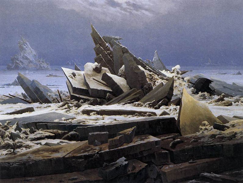The Sea of Ice, oil on canvas, by Caspar David Friedrich,1824, Kunsthalle, Hamburg (wga.hu)
