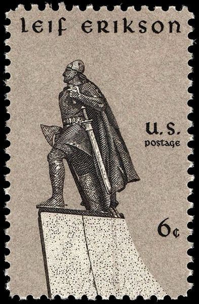 Leif Erikson stamp, USPS, issued Oct. 9, 1968 (Wikimedia commons)